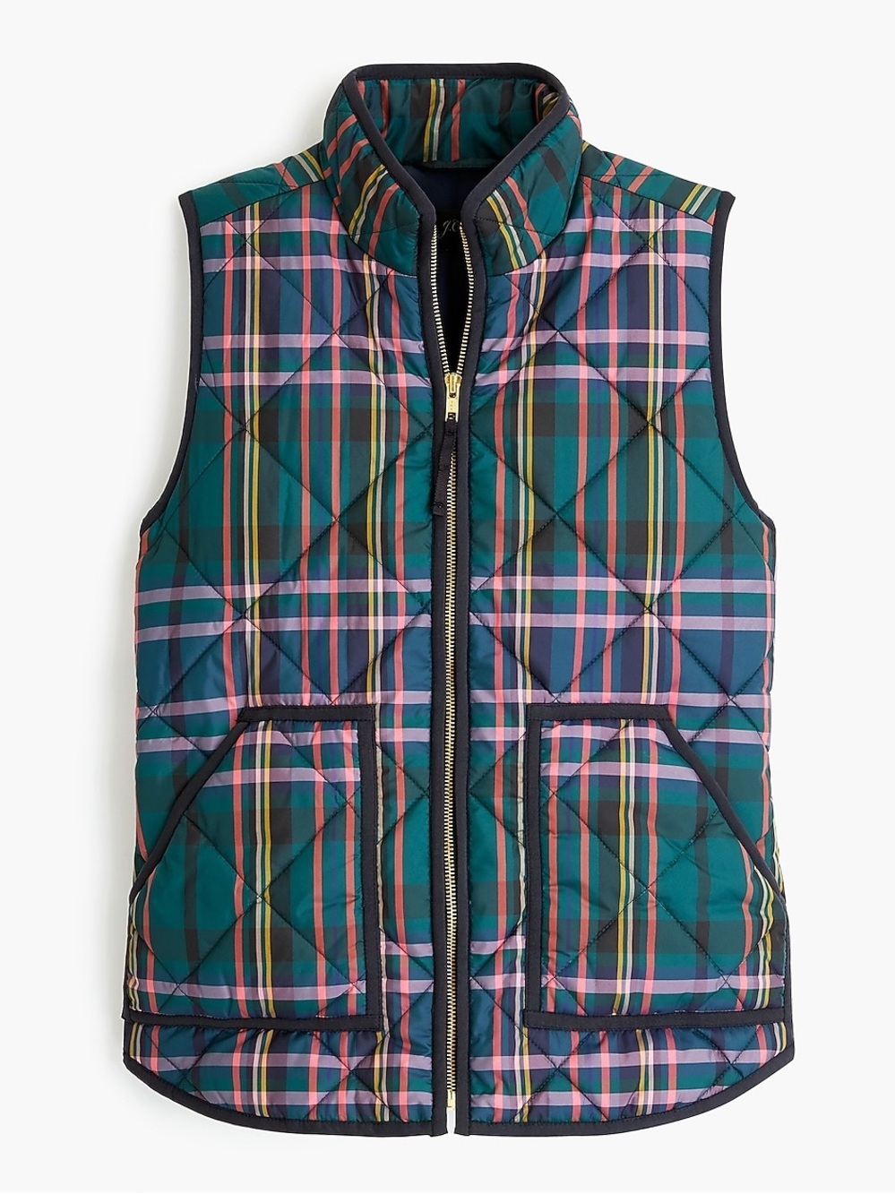 J. Crew excursion puffer vest signature tartan plaid zip up standing collar